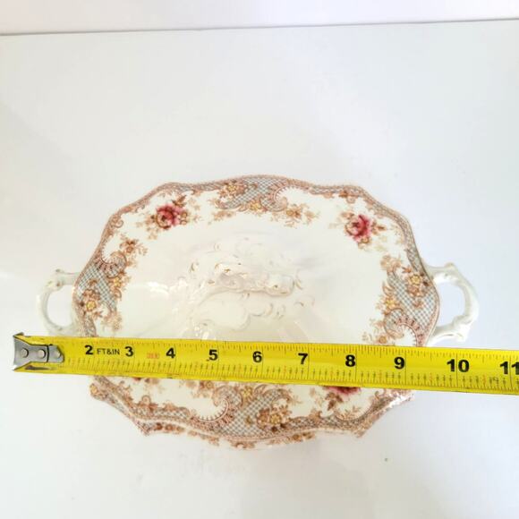 Antique T&R Boote Covered Vegetable Dish Rosebud Semi Porcelain Cottagecore - Picture 14 of 16
